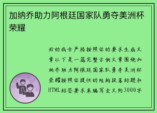 加纳乔助力阿根廷国家队勇夺美洲杯荣耀
